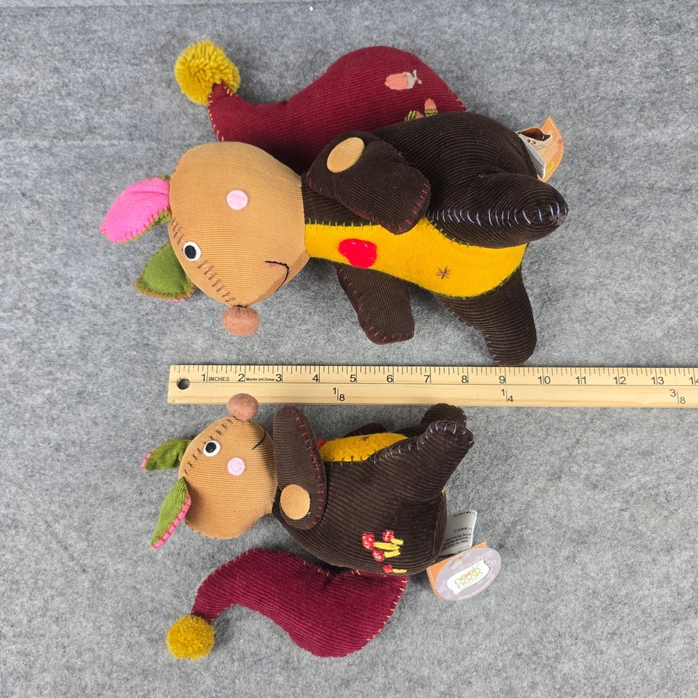 NWT Kangaroo Plush Decor Set Brown Corduroy Patchwork Whimsical Shelf Sitter - Picture 6 of 6